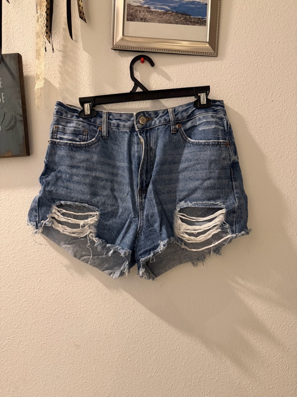 Women's Distressed High-Rise Denim Shorts - Blue